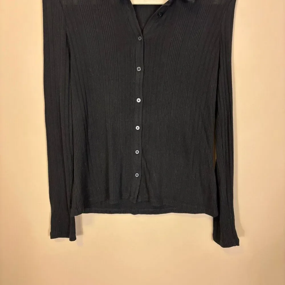 Boden Ribbed Collared Button‎ Front Long Sleeve Top US 6